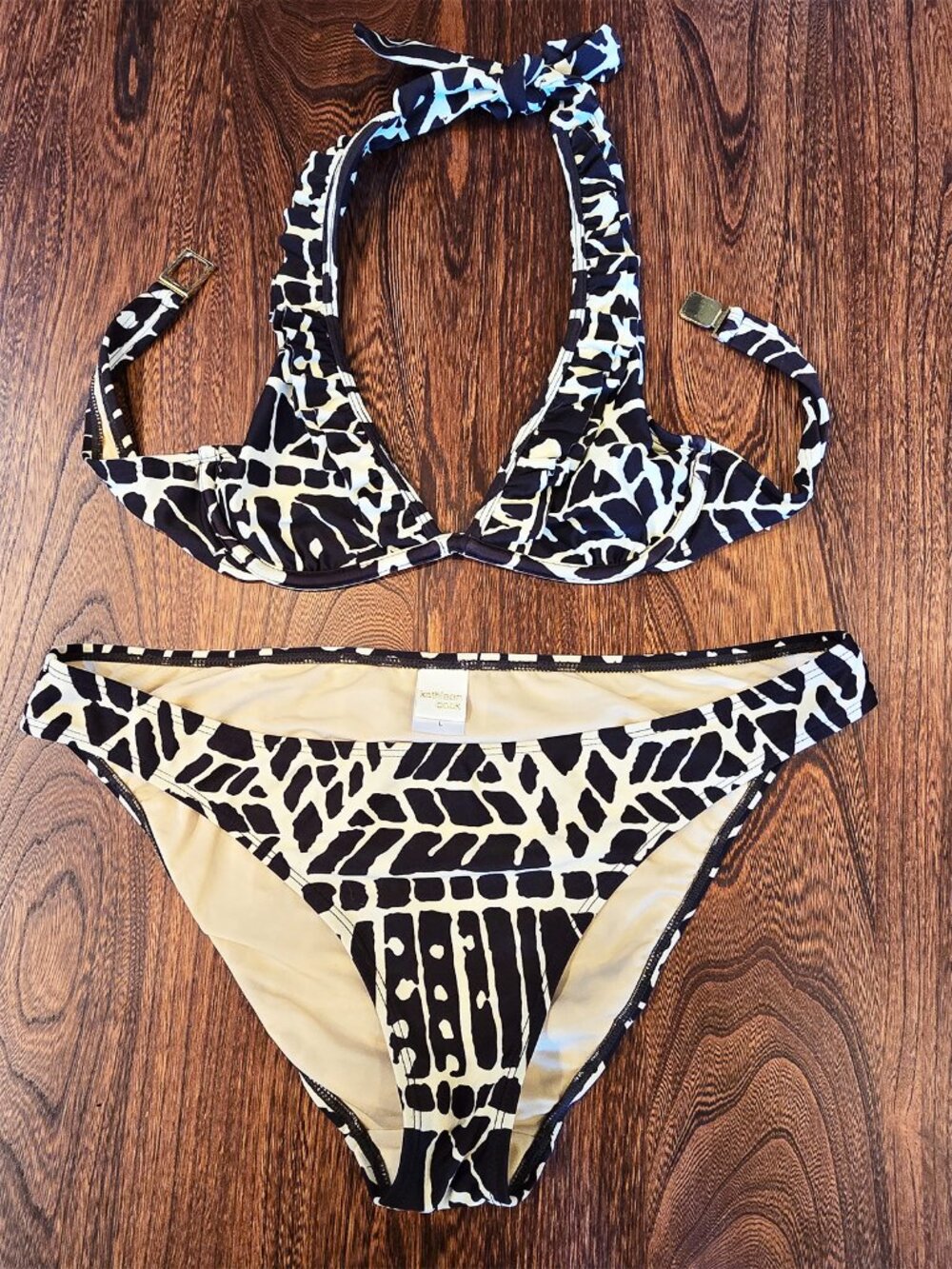 Anthropologie Chocolate Brown & Cream Tribal Print Halter Top and Bottom Bikini